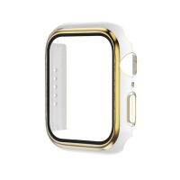 PC ชุบไฟฟ้าสองสี + นาฬิกาฟิล์มกันรอยกันกระแทกเคสสำหรับ Apple Watch ซีรี่ส์8/7 41มม. (สีขาว + ทอง)(BiliBlistore)