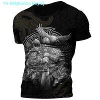 ∋♘❂ Eartha Boyle Restore ancient ways the Viking tattoo 3 d printing male virgin lax Odin round collar short sleeve T-shirt summer leisure coat T-shirt