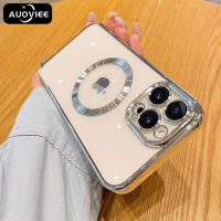 AUOVIEE เคสใสมีรูชุบโลโก้หรูหรา,สำหรับ iPhone 13 12 11 Pro Max X XS Max XR 8 7 Plus SE2ฝาครอบเลนส์เต็มรูปแบบ