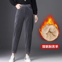 COD dsfgerrety Womens Fleece-Lined Thickened Solid Color Corduroy Harem Pants Womens Retro Womens Casual Loose Pants