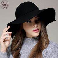 【Explosion umbrella】 Chapeau Hot Sale Casual Fedora Cap Wide Brimmed Dome Hats High Quality Wool Floppy Womens Black Cloche Hat