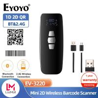 Eyoyo 2D Bluetooth เครื่องสแกนบาร์โค้ด,Evnvn 3-In-1มินิบาร์เครื่องอ่านโค้ดพร้อมหน้าจอ LCD เวลา,2.4G Wireless &amp; USB สายรองรับ1D QR ตรวจสอบรหัส