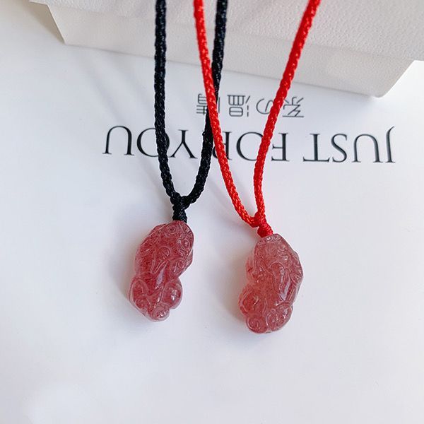 a-mian-transshipment-lifeyear-natural-strawberry-crystal-pixiu-woven-cord-pink-crystal-lovely-gift-womens-necklace-l2li