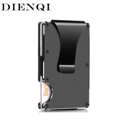 （Layor wallet）  DIENQI RFID ผู้ถือบัตรโลหะผู้ชายผู้หญิงกระเป๋าสตางค์กระเป๋าเงินกระเป๋ามินิกระเป๋าสตางค์บางแฟชั่นขนาดเล็กบางชายสีดำ Walet สำหรับผู้ชาย