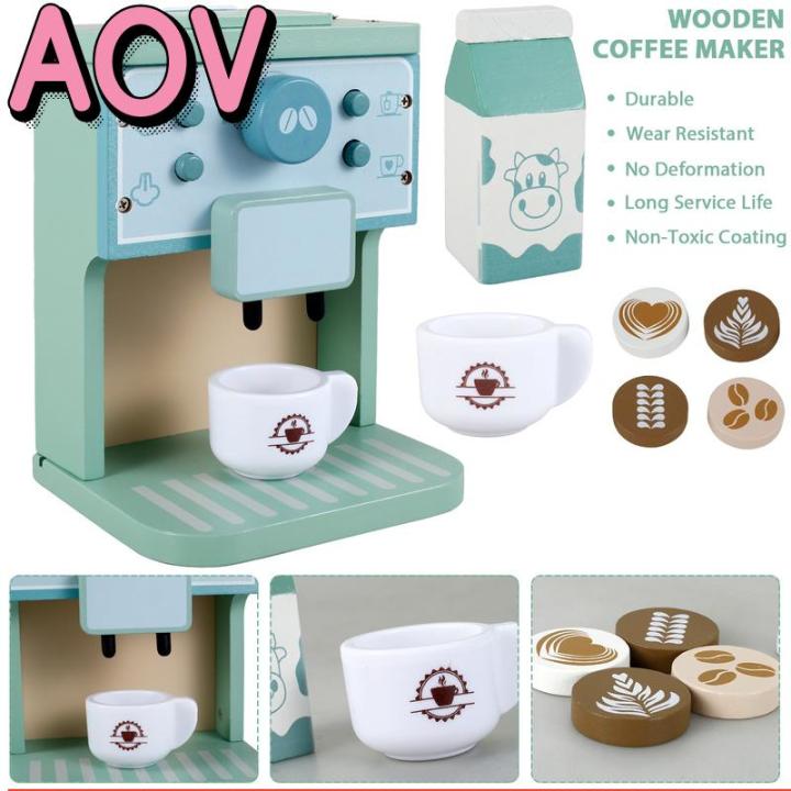 เครื่องชงกาแฟทำจากไม้ของเล่นสำหรับเด็กเครื่องชงกาแฟของ-aov-ของเล่นสำหรับเด็ก8ชิ้นเครื่องชงกาแฟทำจากไม้ชุดของเล่นจำลองเครื่องชงกาแฟชุดของเล่นในห้องครัวเครื่องชงกาแฟ