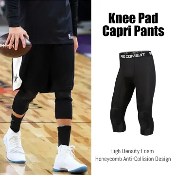 Men Basketball Pants with Knee Pads Basic Leggings Knee Protecion