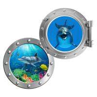 Porthole Tropical Fishes Decals Tropical Fishes Wall Arts Stick Glow Porthole 3D Sea Dolphin Window Sticker Sea Animal Wall Window Decor for Window Washing Machine fine