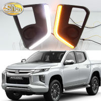 SNCN ไฟหน้ารถ LED กลางวัน12V 2ชิ้นสำหรับ Mitsubishi Triton LC200รถกระบะ2017 2018 2019เวลากลางวันแบบไดนามิกสัญญาณไฟสีเหลือง DRL Foglamp