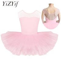 Kids Girls Tutu Ballet Dress Dancewear Sleeveless Stretch Mesh Splice U-shaped Back Gymnastics Leotard Dance Ballet Tutu Dress