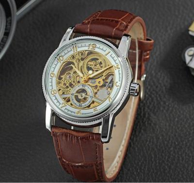 Forsining นาฬิกาแบรนด์อัตโนมัติหรูหราสำหรับผู้ชาย,นาฬิกาลำลองสไตล์คลาสสิกสีดำทองนาฬืกาข้อมือ
