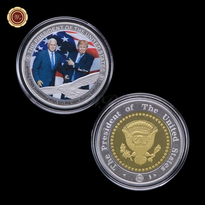 เหรียญโดนัลด์ทรัมป์และเหรียญสหรัฐรองประธานเหรียญเงินชุบอเมริกา2017เหรียญของขวัญทางธุรกิจ