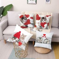 （ALL IN STOCK XZX）Cute cat printed polyester square pillow cover, car sofa pillow cover, simple home decoration accessories   (Double sided printing with free customization of patterns)