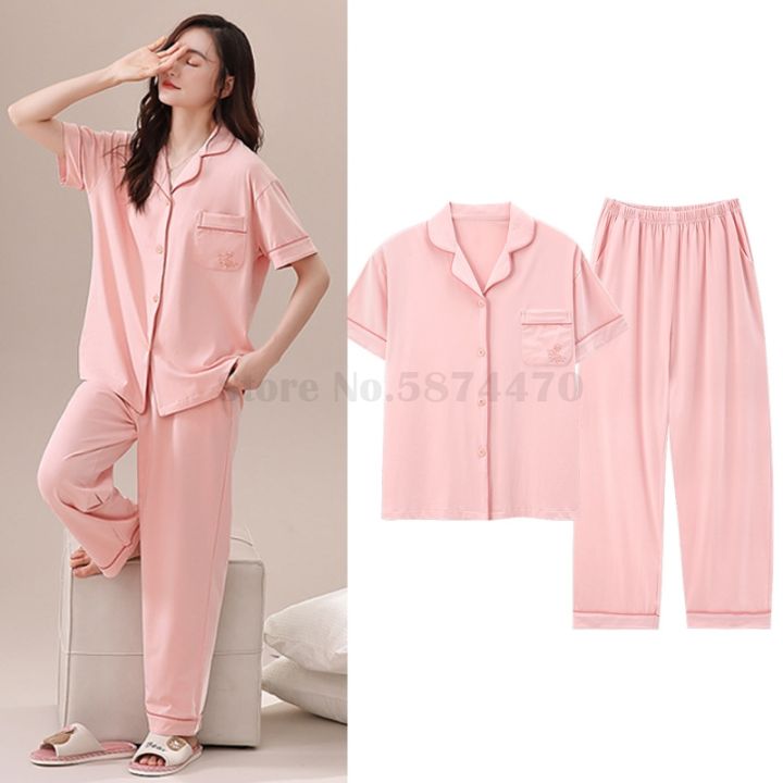 jw-cotton-womens-lapel-long-sleeved-cardigan-trousers-two-piece-sleepwear-fashion-loose-3xl