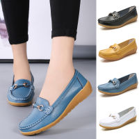 Large Size Womens Shoes Leather Round Toe Non-slip Mother Walking