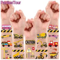 【hot】♦♟◕ Construction Temporary Tattoos Kids Fake Sticker Tractor Dump Truck Cone for