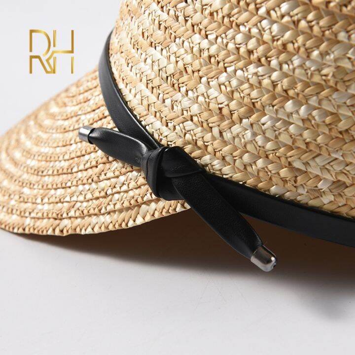 rh-new-women-visor-sun-hats-female-wide-brim-wheat-straw-summer-casual-shade-beach-cap-fashion-leather-bow-sun-hats