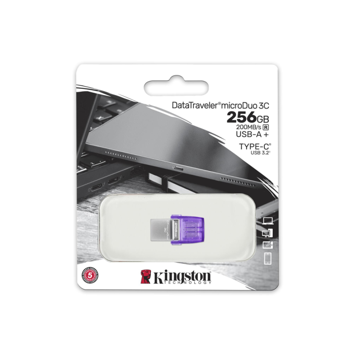 kingston-256gb-datatraveler-microduo-3c-200mb-s-dual-usb-a-usb-c-สีเงิน-ประกันสินค้า5-ปี