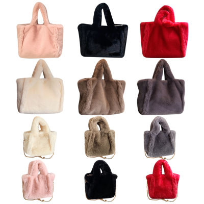 [Fast Delivery] Plush Ladies Shoulder Bag Solid Colour Autumn Winter Fluffy Bag Soft Warm Fashion Portable Simple Casual for Weekend Vacation