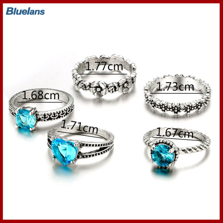 bluelans-5ชิ้น-เซ็ตย้อนยุค-boho-หัวใจดอกไม้กลวงฟ้า-rhinestone-แหวนผู้หญิง