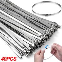 40/20Pcs Stainless Steel Cable Ties Exhaust Wraps Coated Locking Heavy Duty Multi-Purpose Self-Locking Metal Cable Wire Zip Tie Cable Management
