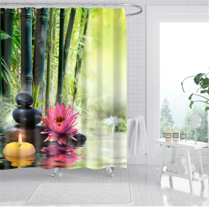 landscape-plants-shower-curtain-bamboo-lotus-flowers-3d-bath-single-printing-waterproof-polyester-for-bathroom-decor-180x200cm