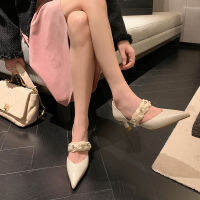 Elegant Crystal Flower One Word Belt Decoration Real Leather Women Pumps Pointed Toe Slip-on Thin Heels Ladies Wedding Shoes
