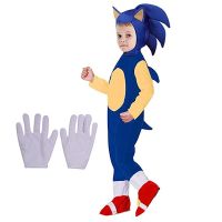 เด็ก SON The Hedgehog เครื่องแต่งกายอะนิเมะ Cospiay Jumpsuit ถุงมือสีขาวของขวัญเด็กฮาโลวีนเครื่องแต่งกาย