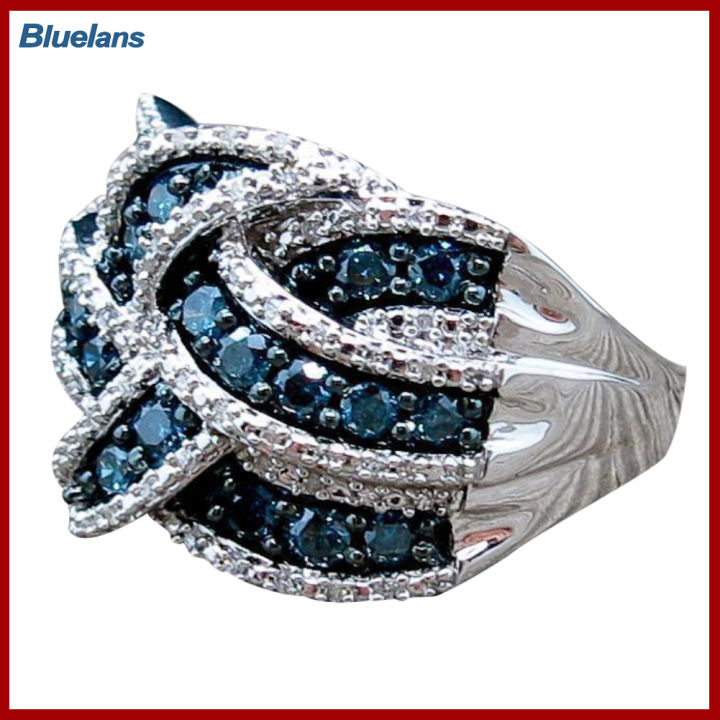Bluelans®เครื่องประดับงานหมั้นฝังพลอยเทียมแฟชั่นแหวนนิ้วใหญ่สำหรับผู้หญิง