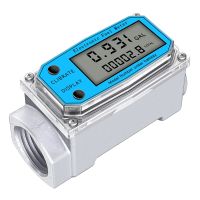 Digital Turbine Water Flow Meter Digital LCD Display Flow Meter with NPT Counter and FNPT Thread Gas Oil Fuel Flowmeter (1 Inch)