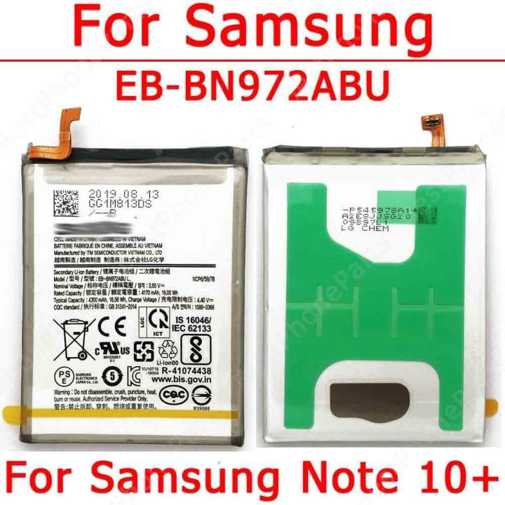 สำหรับ Galaxy Note 10 Plus Note10 + N975 4G 5G อะไหล่ EB-BN972ABU แบตเตอรี่ Li-Ion 4300 Mah โทรศัพท์มือถือเดิม