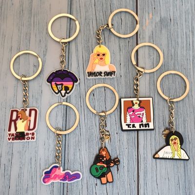 1PCS PVC Famous Singer Taylor Keychain Cardigan RED 1989 Lover Fashion Pendant Keyring for Fans Friends Woman Men Gift
