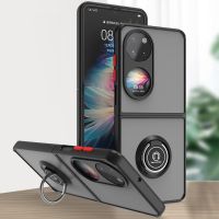 สำหรับ Huawei P50 Pocket Matte Camera Soft Border Phone Back Cover With Ring Holder Transparent Case