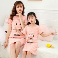 COD SDFGDERGRER [ZY] 100-180CM Childrens Cotton Dress Short-Sleeved Princess Parent-Child Wear Mother-Daughter Nightdress Casual Homewear Air Conditioning Baby Cartoon Round Neck Ready Stock