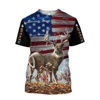 (All sizes are in stock)   Elk 3D oversized T-shirt Summer casual mens fashion street clothing mens short sleeved T-shirt camouflage hunting animal top  (You can customize the name and pattern for free)