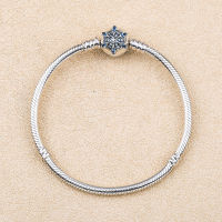 925 Sterling Silver Crystalized Snowflake Clasp Snake Chain celets Bangle Fit Women Bead Charm Diy Europe Jewelry