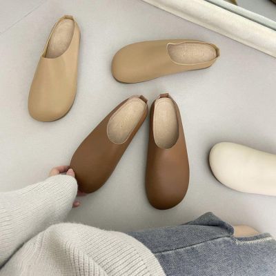 Baotou รองเท้าสลิปเปอร์ผู้หญิง,MODE Korea ครึ่งเท้านุ่มสบายหัวกลมเหยียบไซส์ใหญ่พิเศษรองเท้า Muller