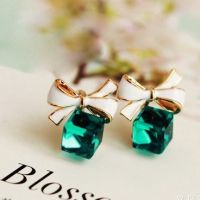 Bow Crystal Earrings Bow Knot Crystal Cube Stud Earrings