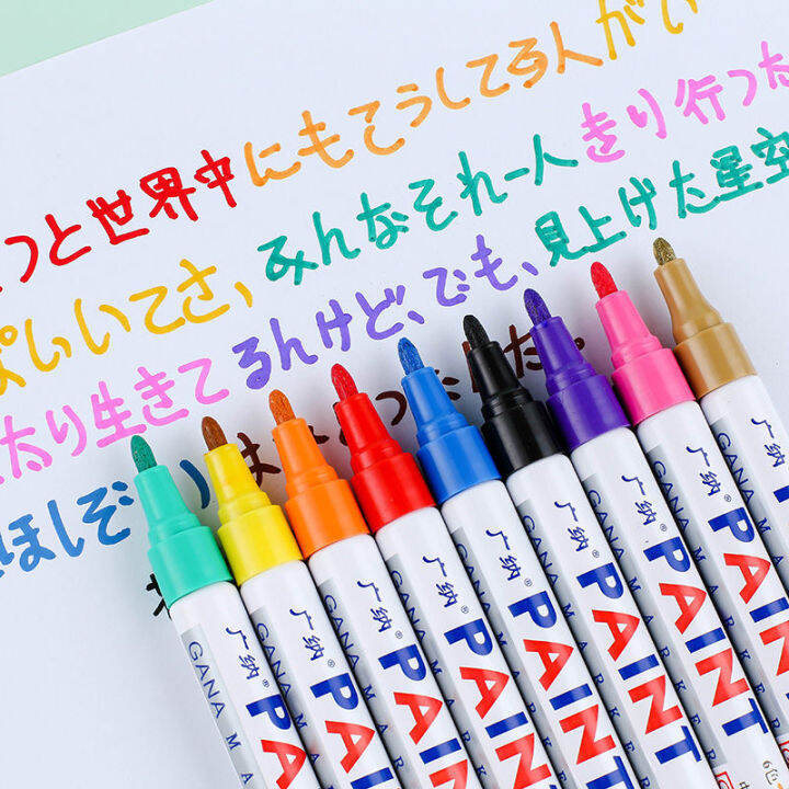 6-ชิ้นที่มีสีสันถาวรสีขาว-marker-กันน้ำสำหรับหินเครื่องหมายยางล้อยางผ้าโลหะ-12-สีปากกา-yrrey