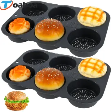 8 Holes Hamburger Bun Pans for Baking Mesh Silicone Bread Pans for