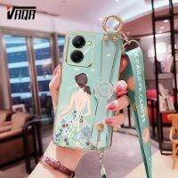 เคสโทรศัพท์ซิลิโคนตัวชุบโลหะหรูหรา VRQR สำหรับ OPPO A78 A17K A17 A58 A98 F23 5G Realme C33 Realme C53 Narzo N53 K11 5G ชุดเดรสสายรัดข้อมือผู้หญิงเคสนิ่มซิลิโคนพร้อมเชือกยาว