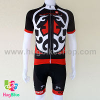 ชุดจักรยานแขนสั้นทีม Castelli 16 (08) สีดำลายขาวแดง (เป้าฟองน้ำ CoolMax)