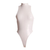 Ftshist Women Patent Leather Zipper Bodysuits One-Piece Halter Neck High-Fork String PU Leather Swimsuit Fetish Shaper Body Top