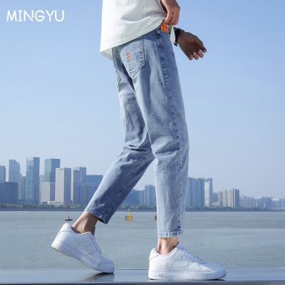 【CC】ﺴ◈▤  2023 New Mens Stretch Ankle Length Jeans blue Fashion Cotton Denim Pants Korean Trousers Male Brand