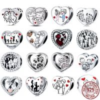 NEW 925 Sterling Silver Valentines Day Gift Charm Family Heart Shape Bead Fit Original Pandora Bracelet Women Jewelry Making