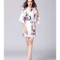 2021Women Faux Satin Silk Nightgowns Sleepwear Female Peacock Print Pajamas Plus Size Sexy Cute Home Clothing Soft Cozy