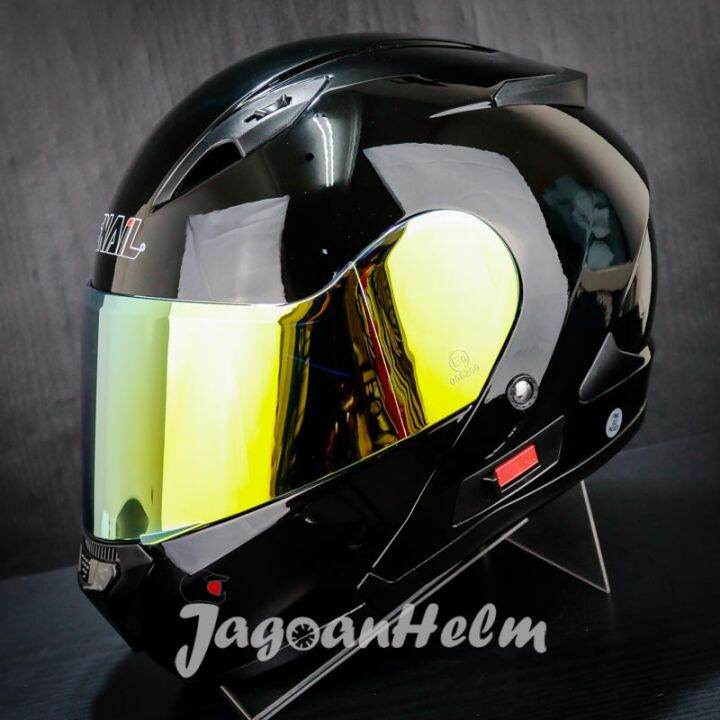 SNAIL HELM MODULAR M1 SOLID / BLACK VISOR GOLD / FULLFACE Lazada