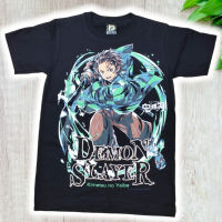 Demon Slayer เสื้อยืดไม้สีดำดั้งเดิม