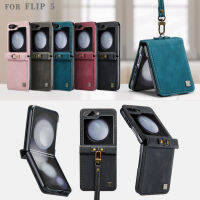 WindCase สำหรับ Samsung Galaxy Z Flip 5 Flip 4 Vintage หนังพับได้เคสกันกระแทกเคสมีสายคล้องมือ