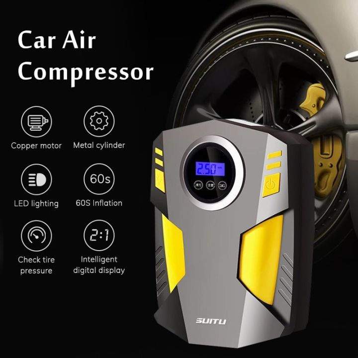 รถยนต์-เครื่องปั้มลมยางรถยนต์แบบไฟฟ้า-st-5002-car-air-compressor-dc-12v-พกพาสะดวก-มีไฟ-led