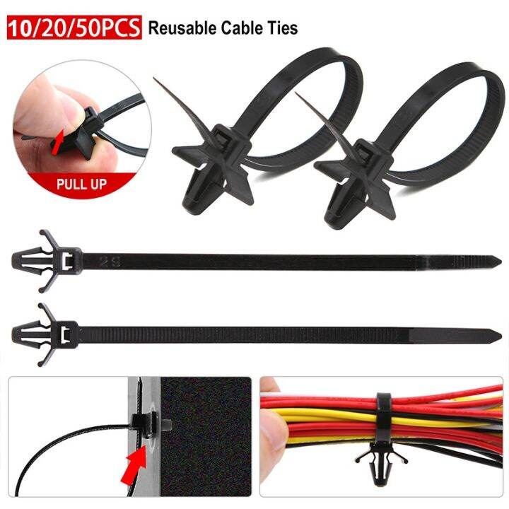 50pcs 210mm Car Cable Fastening Ties Nylon Push Mount Clips Auto Cable Tie Wire Harness Fastener
